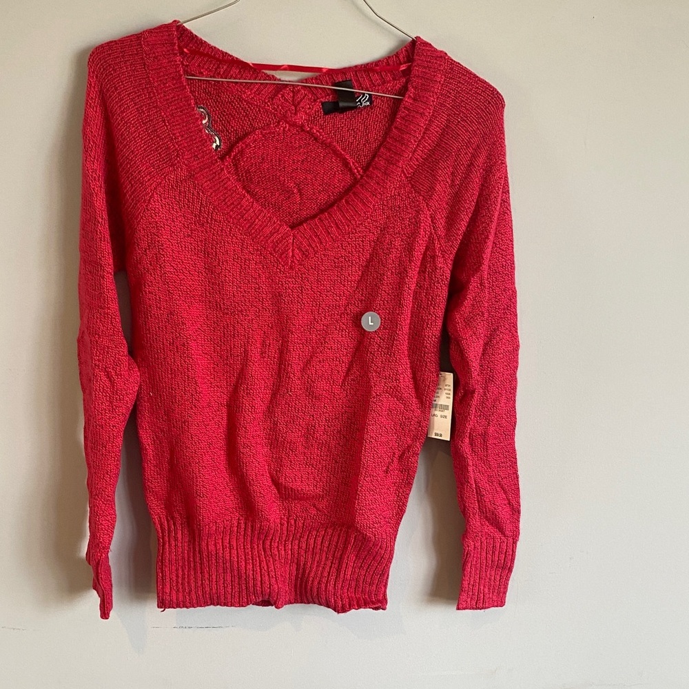 PacSun Women's V-Neck Sweater in Coral Red
